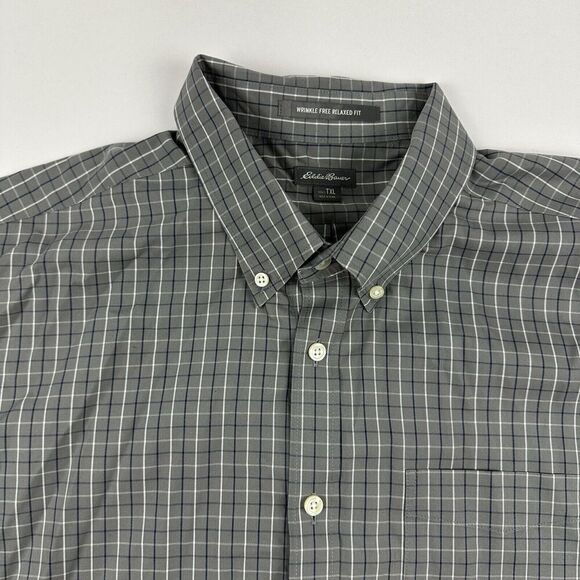 Eddie Bauer Wrinkle Resistant Relaxed Fit Gray Striped Button Up Shirt Size XL - Picture 5 of 9